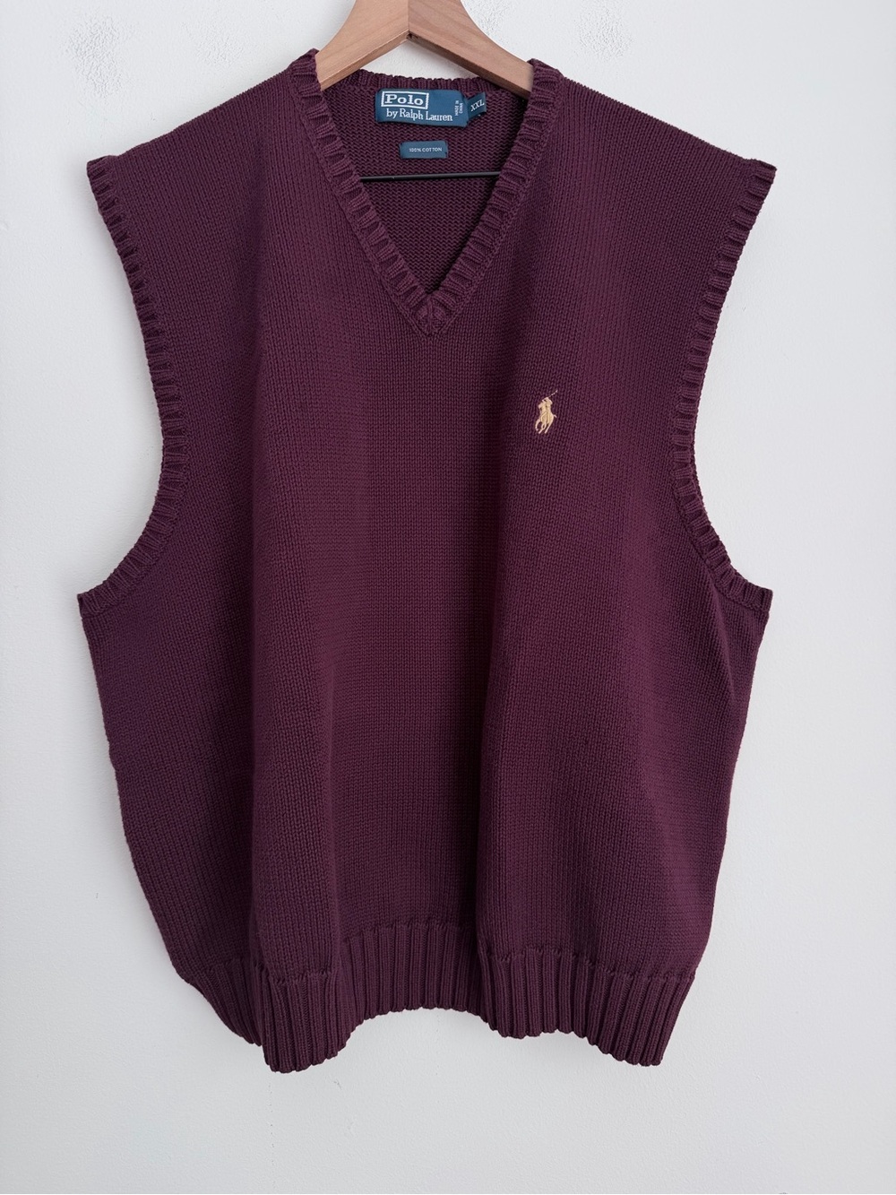 Polo by Ralph Lauren burgundy Cable-Knit V-Neck Sweater Vest gold pony XXL